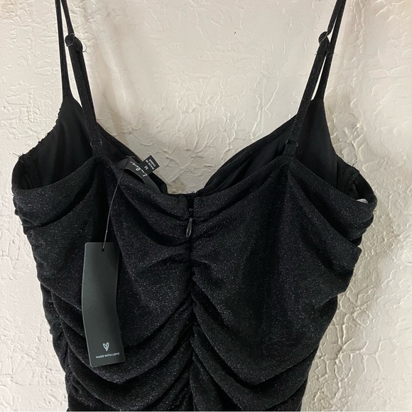 Lulu’s Boldest Babe Black Sparkly Ruched Bustier Bodycon Dress - Picture 9 of 12